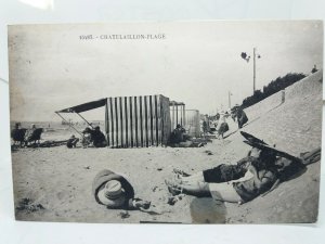 People Relaxing at Chatelaillon Plage France Vintage Beach Postcard 1928