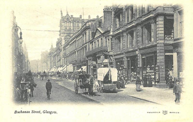 Buchanan Street Glasgow Scotland Horse & Wagons Stores Postcard