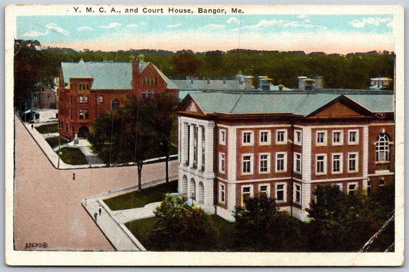 Vtg Bangor Maine ME YMCA & Court House 1920s View Old Postcard