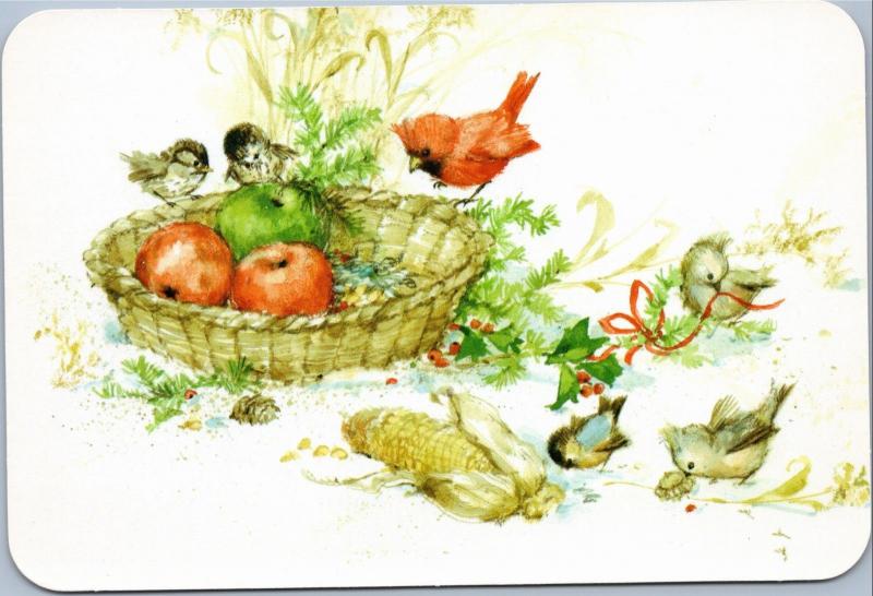 Cardinal and birds basket apples and corn holly - Hallmark Happy Holidays