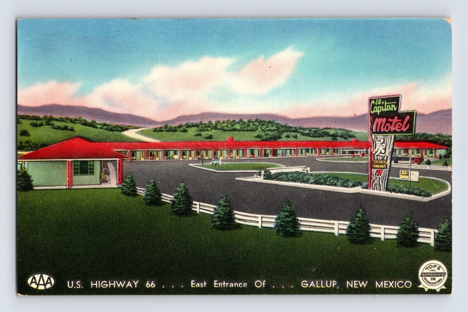 Postcard New Mexico Gallup N El Capitan Motel Route 66 1950s Unposted