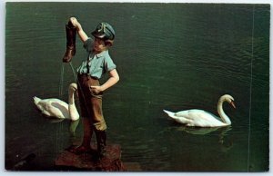 P2877 vintage photo postcard fishing cape cod boy with striped bass mass