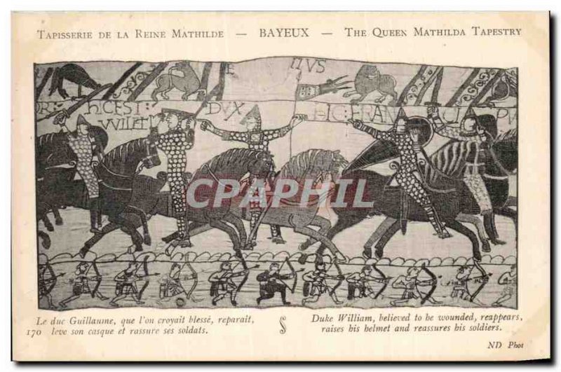 Postcard Old Bayeux Tapestry of Queen Mathilde Duke William & # 39on that hur...