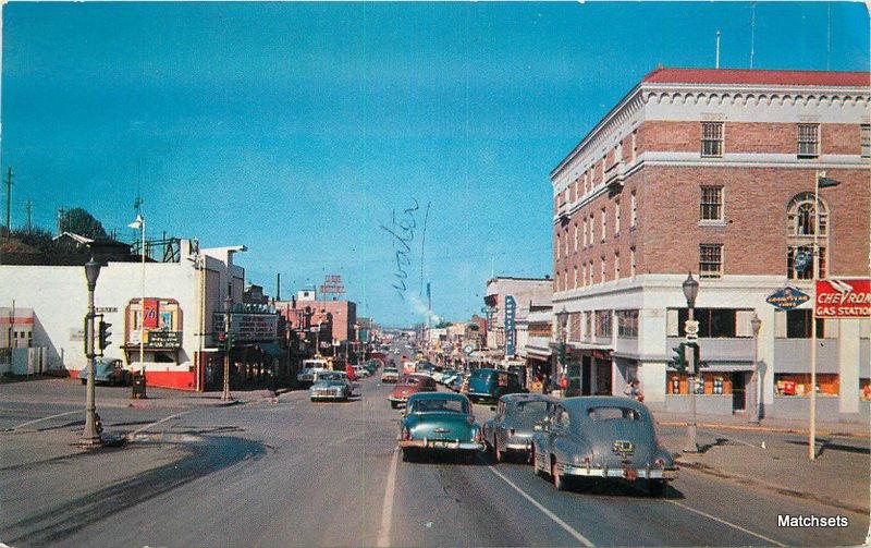 1950s PORT ANGELES WASHINGTON Marquee Automobiles 76 Goodyear postcard 8529