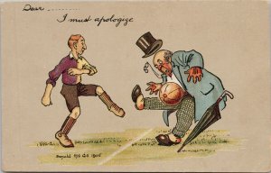 Donald McGill Artist Must Apologize Football Soccer Ball Kick Comic Postcard H61