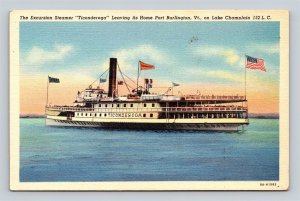 Steamboat Ticonderoga Leaving Burlington Vermont VT Passenger Steamer Postcard