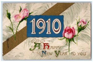 1910 Happy New Year Roses Flowers Winsch Back Embossed Lexington IL Postcard