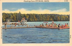 Michigan MI   STRUGIS Greetings  KIDS~SWIM PLATFORM~SWIMMERS   ca1940's Postcard