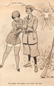 Upper Class Shooting Range Gun Country Couple Cupid Old Comic Postcard