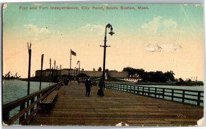 Pier & Fort Independence, City Point, South Boston MA c1910 Vintage Postcard V09