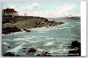 1908 Steamer Rounding Cape Light Portland Maine ME Head Light Posted Postcard