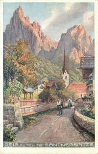 c1910 Schlern Italy Santnerspitze  Art Travel Advertising Poster Style Postcard