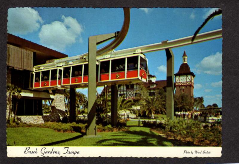 FL Busch Gardens Amusement Park Tampa Florida Postcard Monorail Train