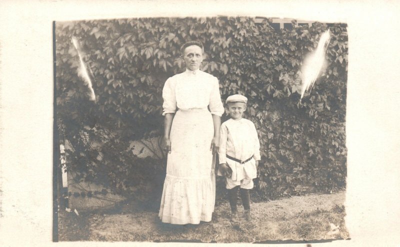 Vintage Postcard Old Photograph Mother And Son Traditional Costume