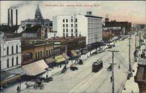 Lansing MI Washington Ave North c1910 Postcard