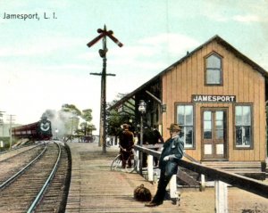 Jamesport NY Suffolk Long Island Railroad Train Station Depot LIRR Postcard