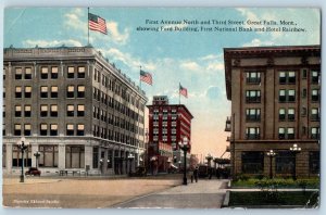 Great Falls Montana MT Postcard First Avenue North Third Street Buildings 1915