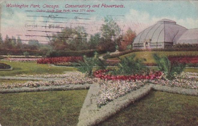 Illinois Chicago Conservatory and Flower Beds In Washington Park 1912