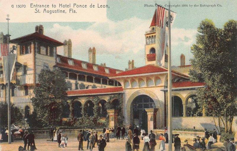 Entrance to Hotel Ponce De Leon, St. Augustine, Florida, Early Postcard, Unused