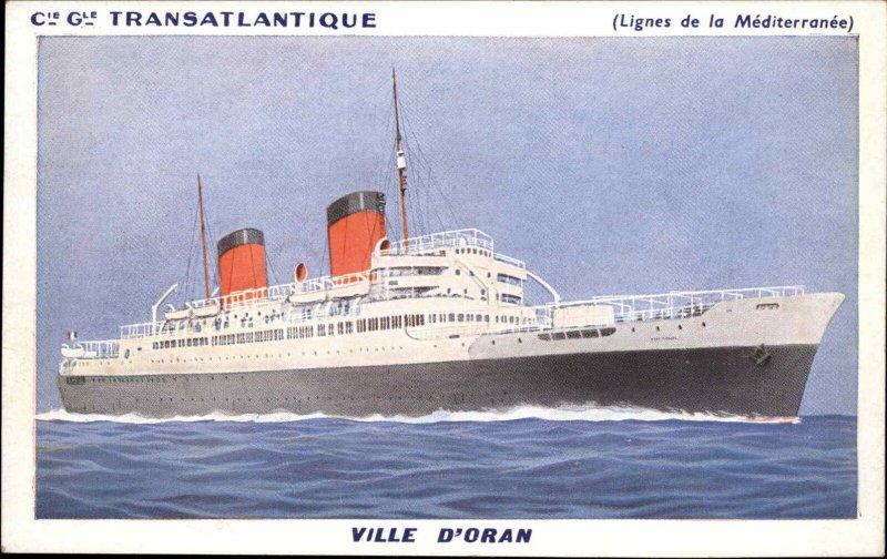 CIE GLE Transatlantique Steamship VILLE D'ORAN c1920 Postcard