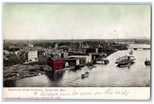 Green Bay Wisconsin Postcard Birds Eye View River Exterior c1905 Vintage Antique