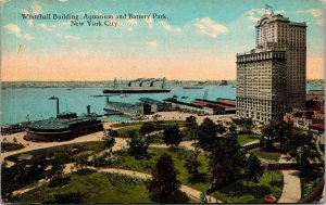 Vtg New York NYC Whitehall Building Aquarium Battery Park Steamer 1910s Postcard