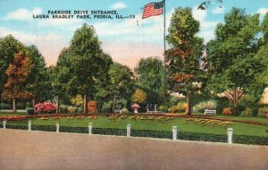 Vintage Postcard 1951 Parkside Drive Entrance Laura Bradley Park Peoria Illinois