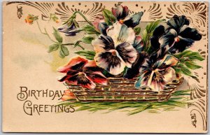 1909 Birthday Greetings Pansies Basket Of Flowers Posted Postcard