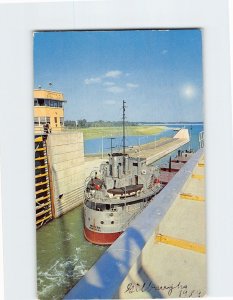 Postcard Freighter leaving the Bertrand H. Snell Lock, Canada