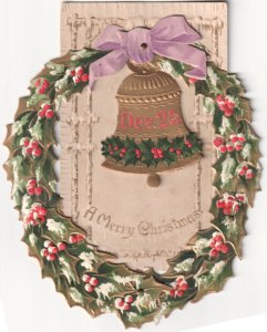 Mechanical Wreath, Swinging Bell, Antique Solomon Brothers Christmas Postcard