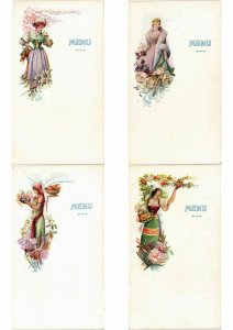 ART NOUVEAU MENU CARDS GLAMOUR LADIES SET OF 6 Cards (L2699)