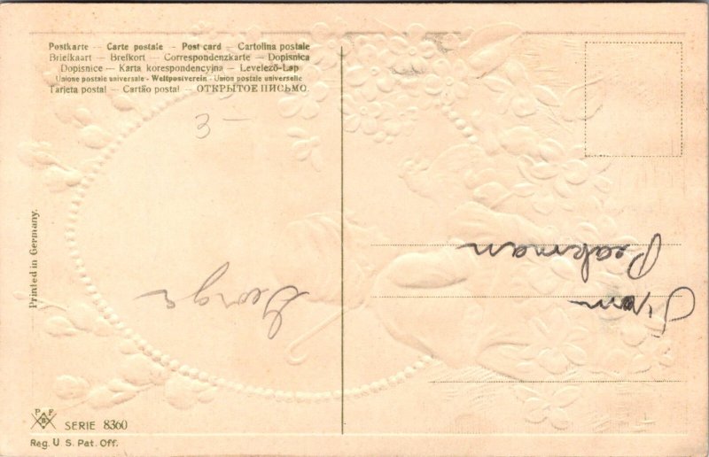 Easter Greetings, Shepherd with Hen, Chicks Embossed Vintage Postcard Z07