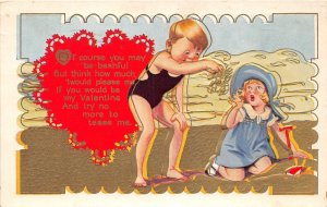 H89/ Valentine's Day Love Holiday Postcard c1910 Kids Beach 83