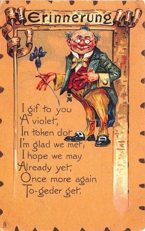 To My Valentine Raphael Tuck Leatherette Poem Man W/ Flower Postcard