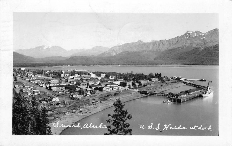 RPPC Seward, Alaska U.S.S. Haida at Dock 1951 Vintage Postcard