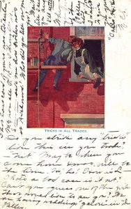 Vintage Postcard 1906 Tricks In All Trades Lovers Couple Kissing Over The Window