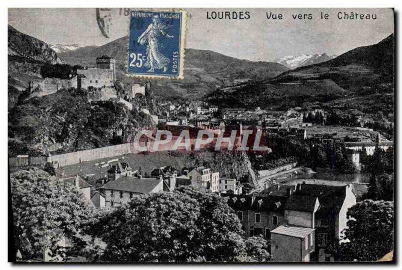 Old Postcard Lourdes View To The Castle