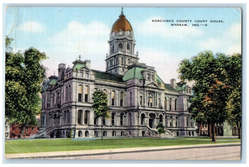 1946 Exterior View Kosciusko County Court House Warsaw Indiana Vintage Postcard