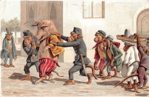 Animals Anthropomorphic Monkey Policeman Scared Pig Humanized 1905 postcard B920