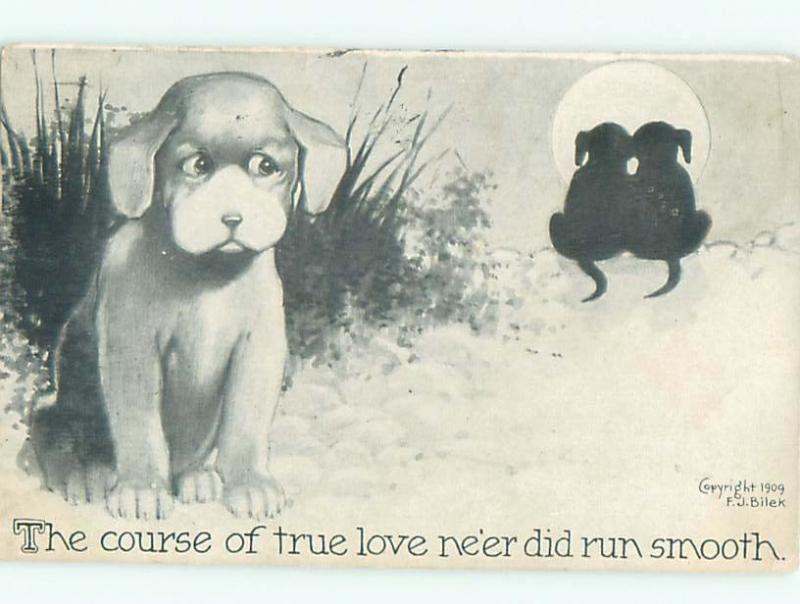 Pre-Linen Comic JEALOUS DOG SEES ROMANTIC DOGS AB9201