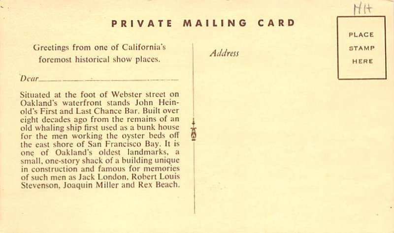 Jack London's Rendezvous Webster Street Oakland, CA, USA Brewery Unused 