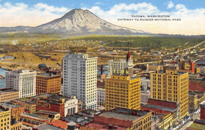 Tacoma, Washington Gateway To Rainier National Park ca 1940s Vintage Postcard