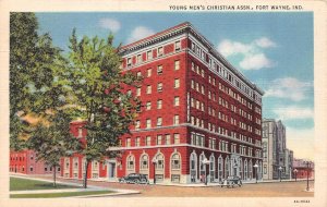 Fort Wayne, IN Indiana  YMCA BUILDING & Street View  ca1940's Linen Postcard