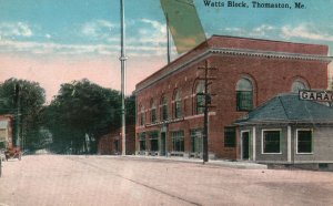 Vintage Postcard 1910's Watts Block Hall Community Center Thomaston Maine ME