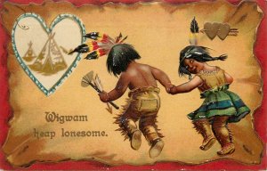 Embossed Valentine Postcard Indian Children Wigwam Heap Lonesome Clapsaddle