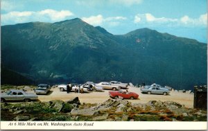 VINTAGE POSTCARD CARS PARKED AT 6 MILE MARK ON MT. WASHINGTON AUTO ROAD