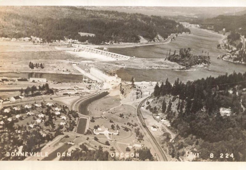 Bonneville Dam Oregon OR~Aerial View~RPPC Real Photo Postcard