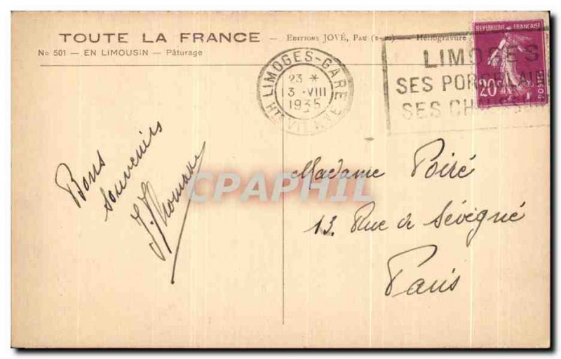 Old Postcard La Douce France Limousin In Pasture