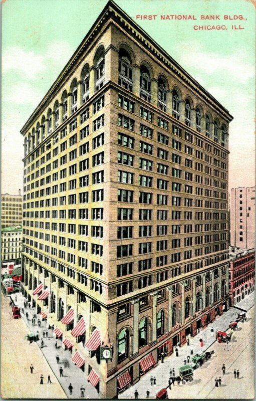 Vtg Postcard 1910s Chicago Illinois IL First National Bank Building Unused UNP