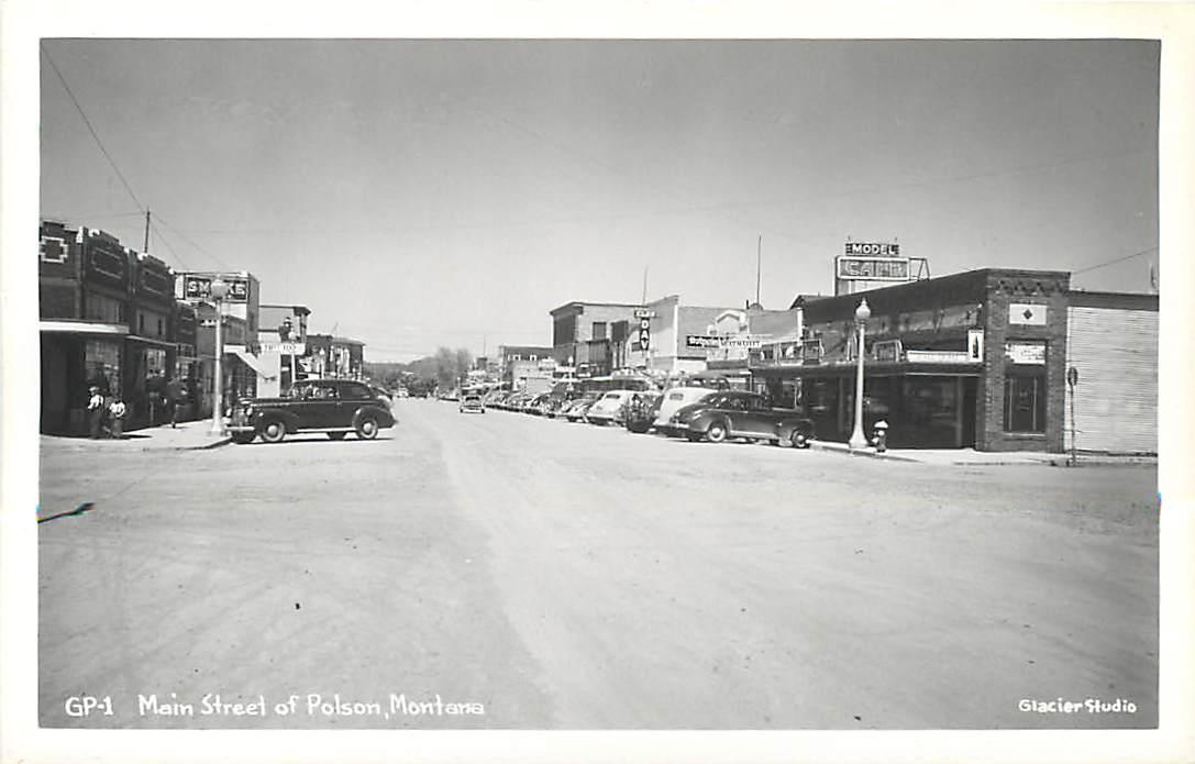 RPPC POLSON, Montana MT MAIN STREET Scene 1940s Cars Photo Postcard